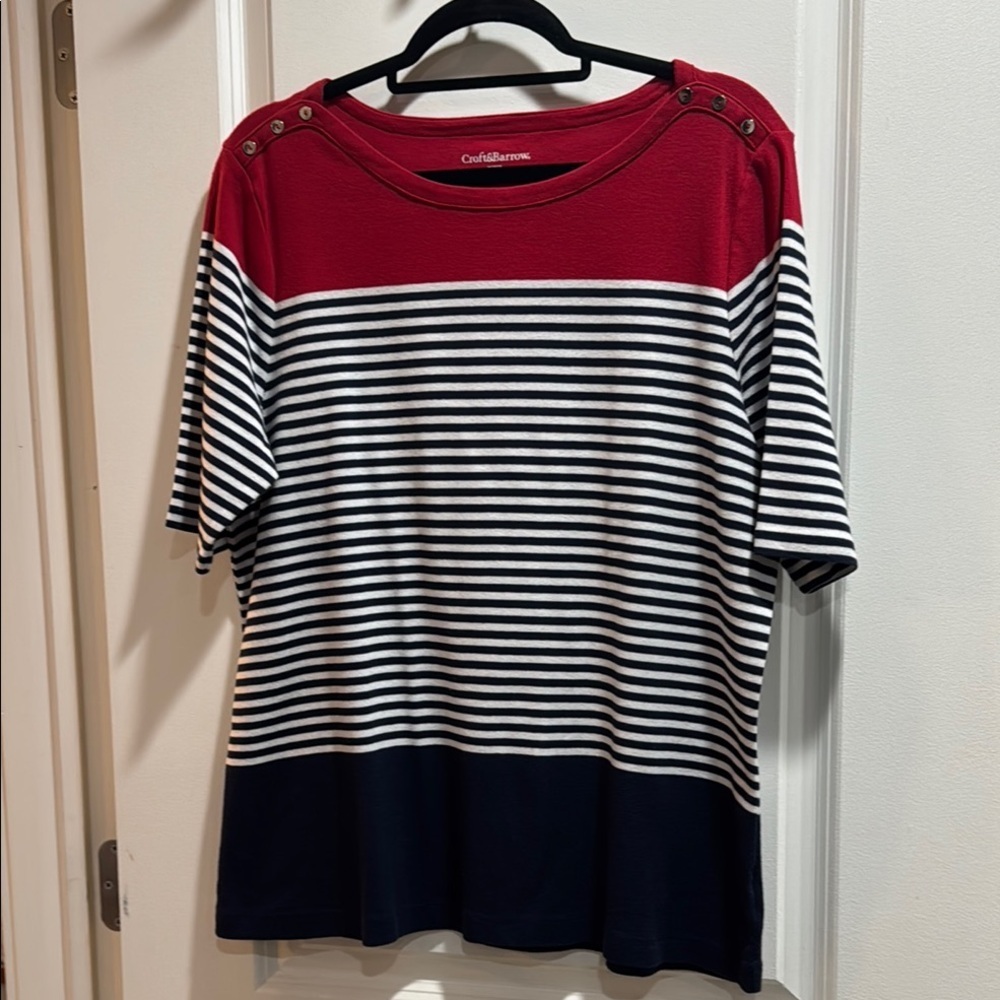 Croft and Barrow Red White Blue Striped cotton knit short sleeve top 4th of July - Picture 2 of 8